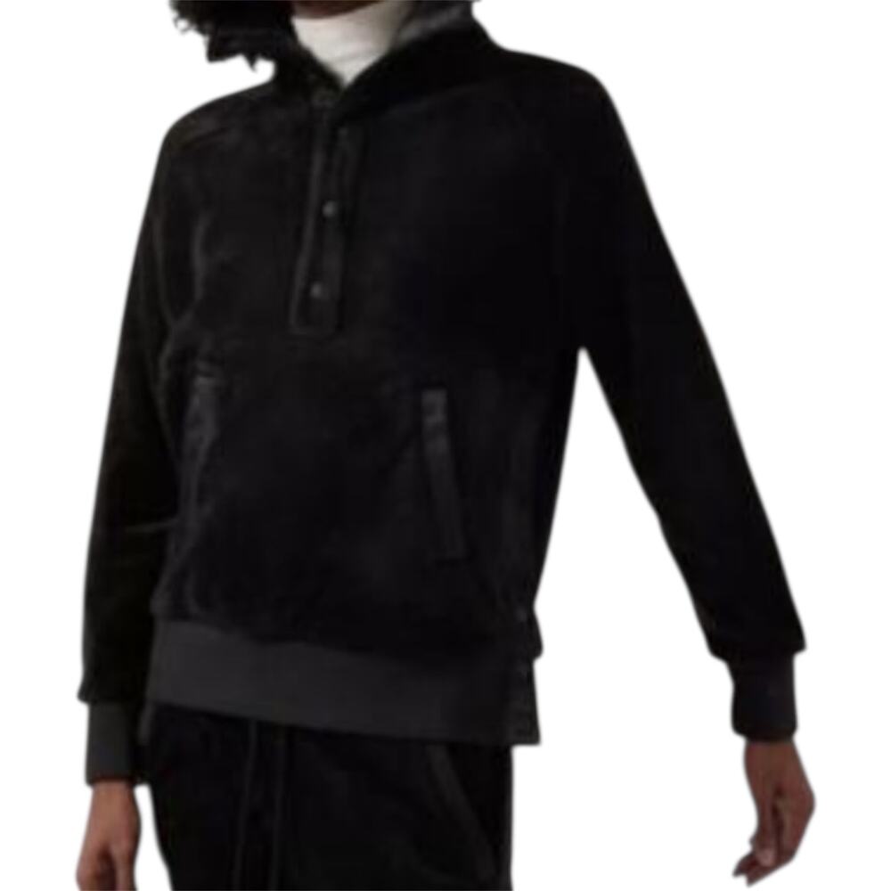 Athleta Recover Cozy Karma Snap Front Sweatshirt Half Zip Pockets Black XXS